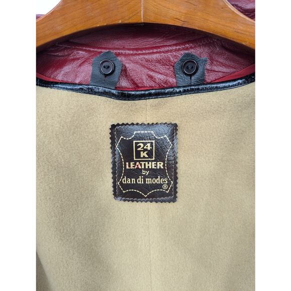 Vintage 24K Leather by Dan di Modes Burgundy Belted Trench Coat Women’s Size 14 - Picture 6 of 8